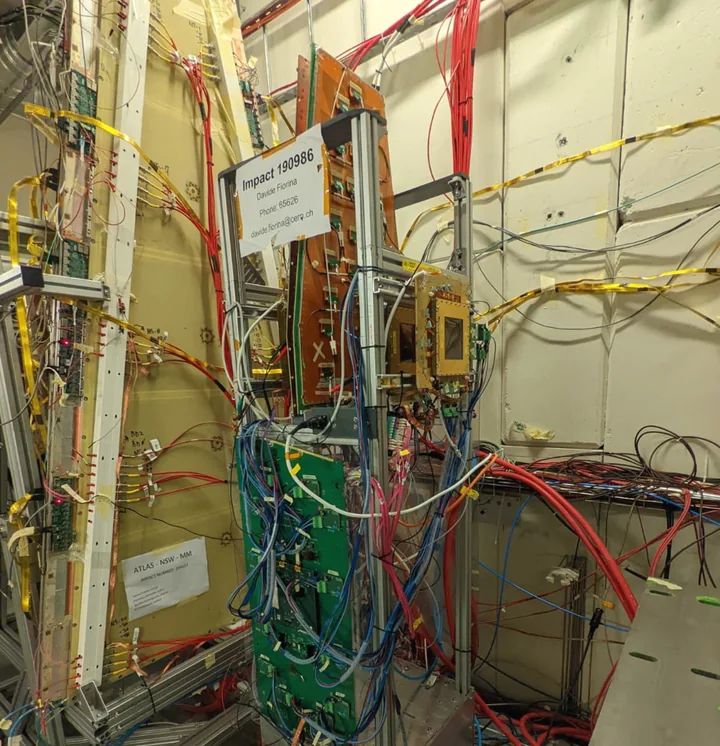 GEM chambers, gas lines and readout cables installed in the irradiation test area