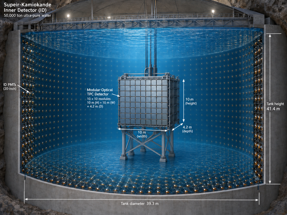 Concept illustration of a modular optical TPC inside the Super-Kamiokande water tank